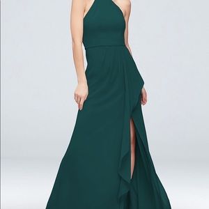 David’s bridal Mesh Bridesmaid Dress with High-Neck Halter in the color Gem